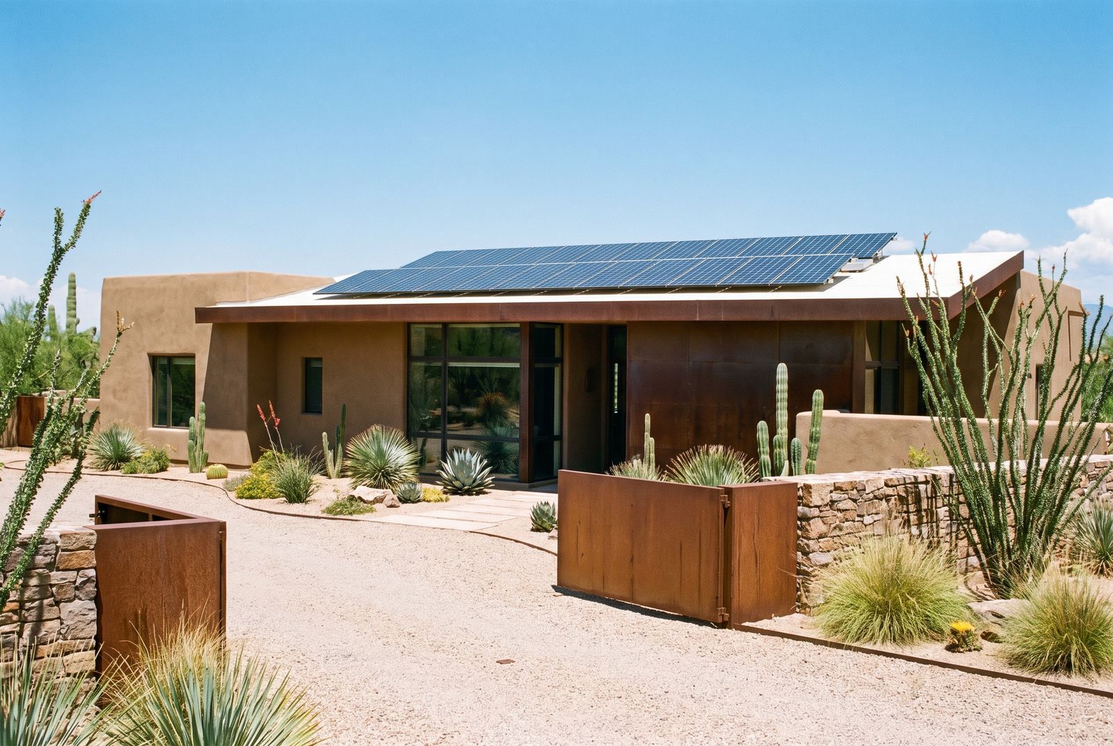 Home with a clean rooftop solar array near Albuquerque